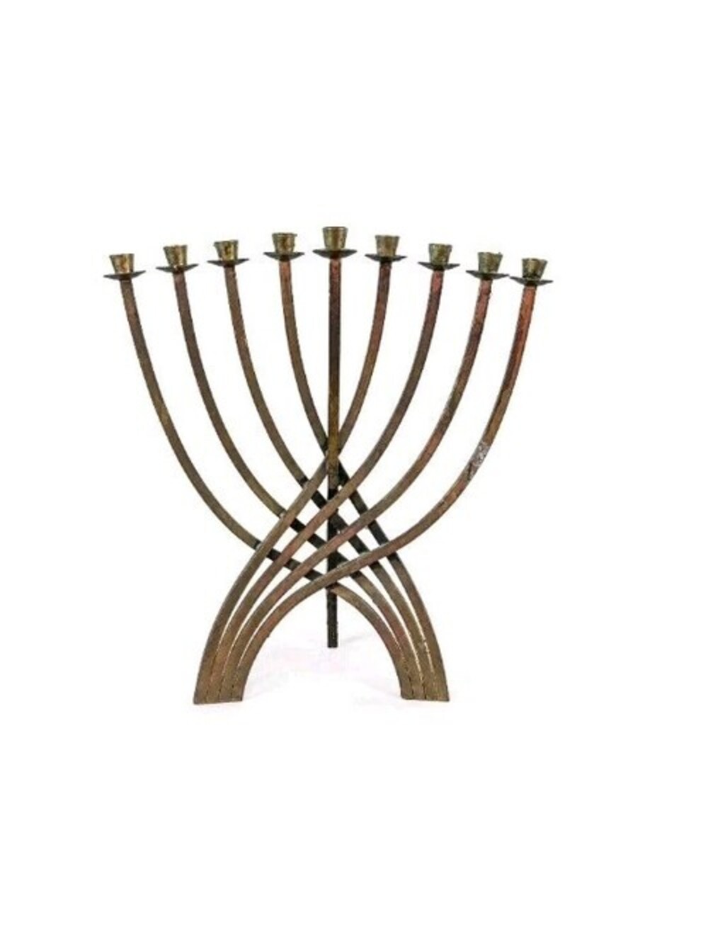 Ludwig Wolpert Signed Brass Menorah Mid Century Modern Judaica Hanukkah Lamp